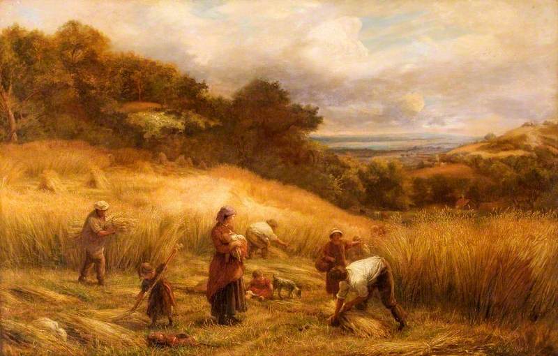 Landscape with Harvesters, vintage artwork by John Linnell, A3 (16x12") Poster Print