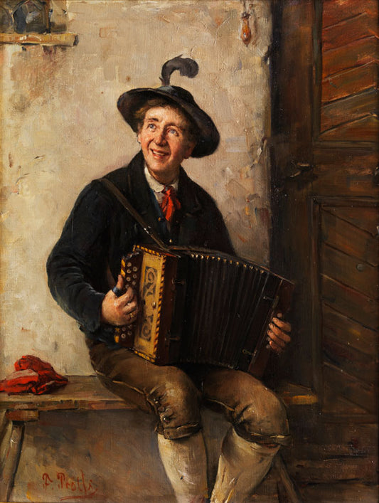 A Young Musician, vintage artwork by Fredrich Prolss, 12x8" (A4) Poster