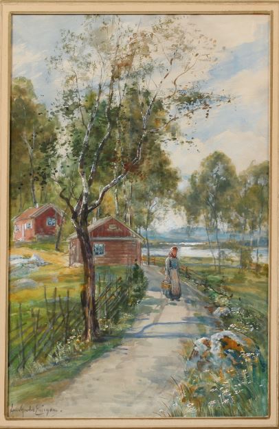 Woman on the road in Baldersnas, vintage artwork by Anna Gardell-Ericson, 12x8" (A4) Poster