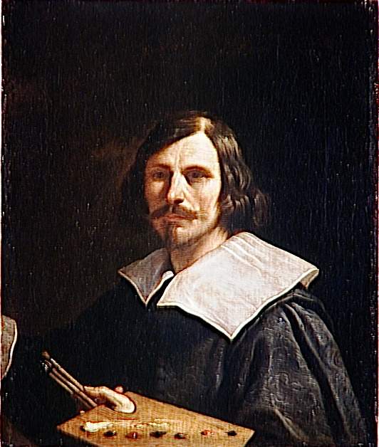 Portrait of the Artist Holding a Palette, vintage artwork by Guercino, 12x8" (A4) Poster