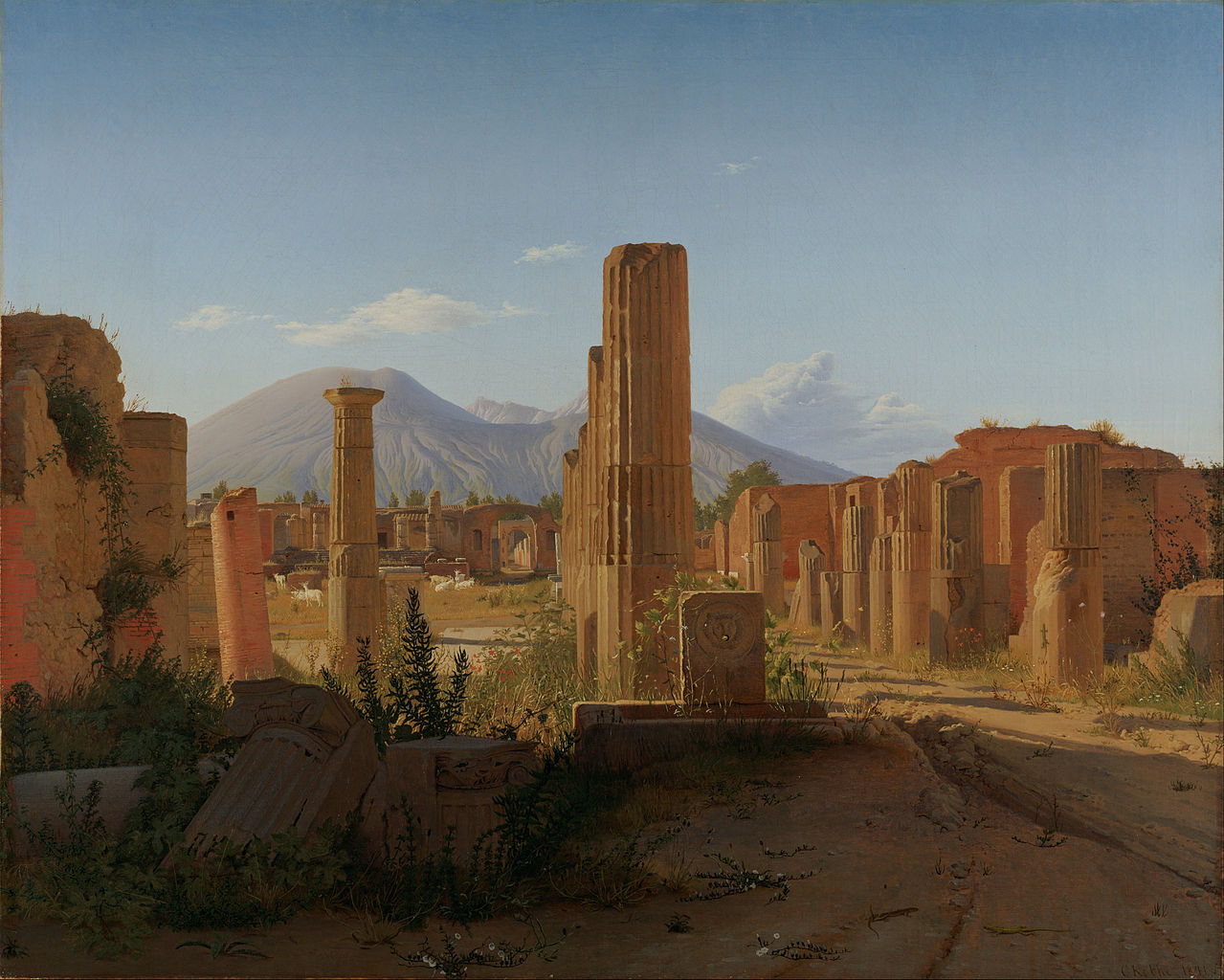 The Forum at Pompeii with Vesuvius in the Background, vintage artwork by Christen Købke, A3 (16x12") Poster Print