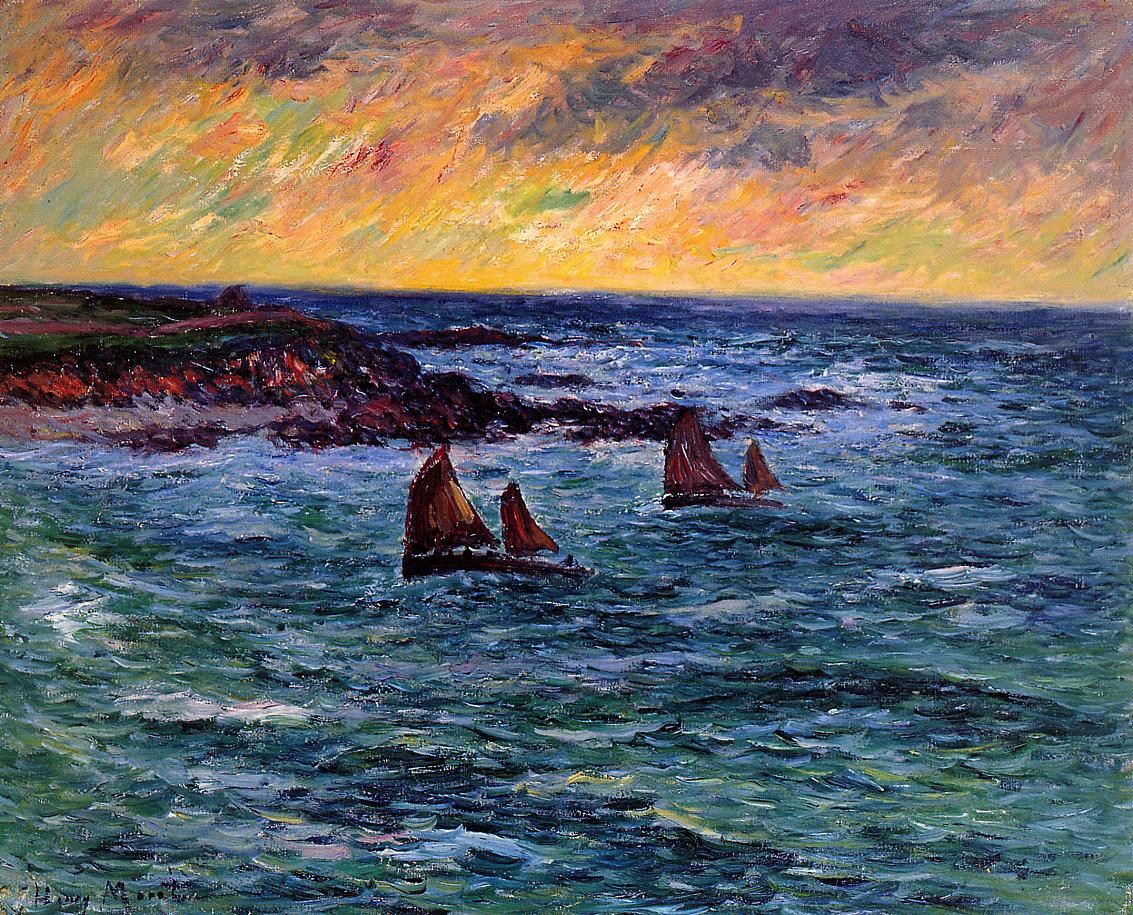 Evening, Audierne, vintage artwork by Henry Moret, 12x8" (A4) Poster