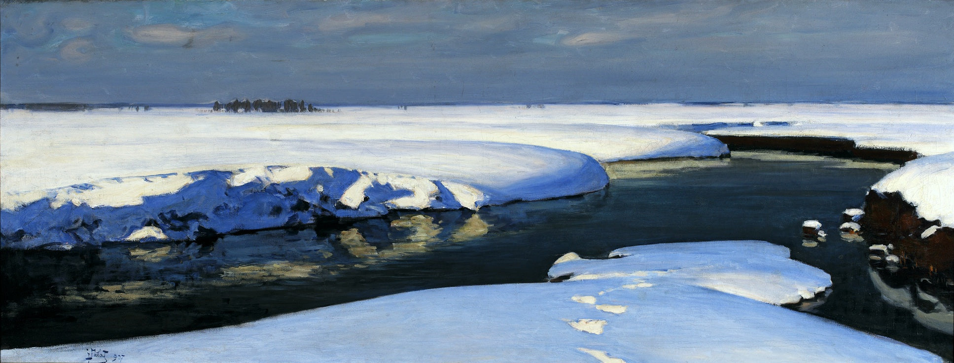 Winter Landscape with a River by Julian Falat,A3(16x12")Poster