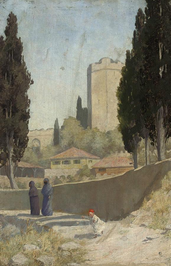 Chasing Butterflies before Yedikule, Jerusalem, vintage artwork by Frederick Goodall, A3 (16x12") Poster Print