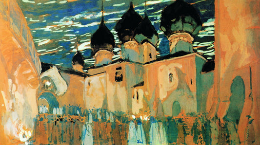 Gathering in Pskov, vintage artwork by Alexander Golovin, 12x8" (A4) Poster