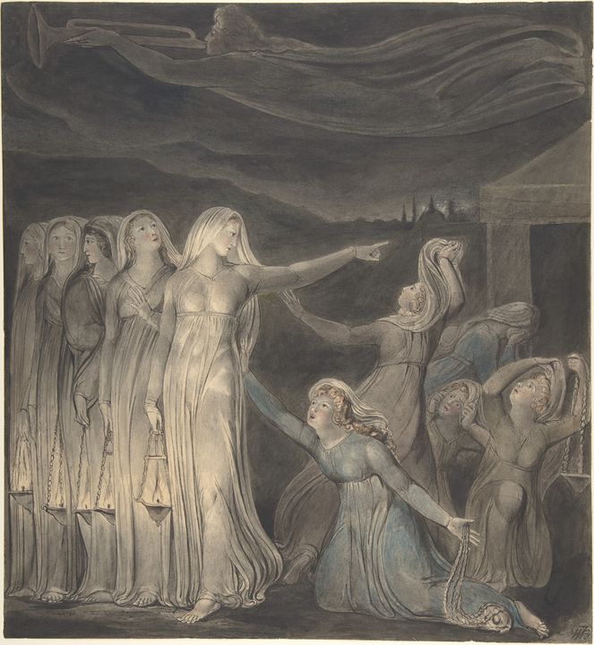 The Parable of the Wise and Foolish Virgins, vintage artwork by William Blake, 12x8" (A4) Poster