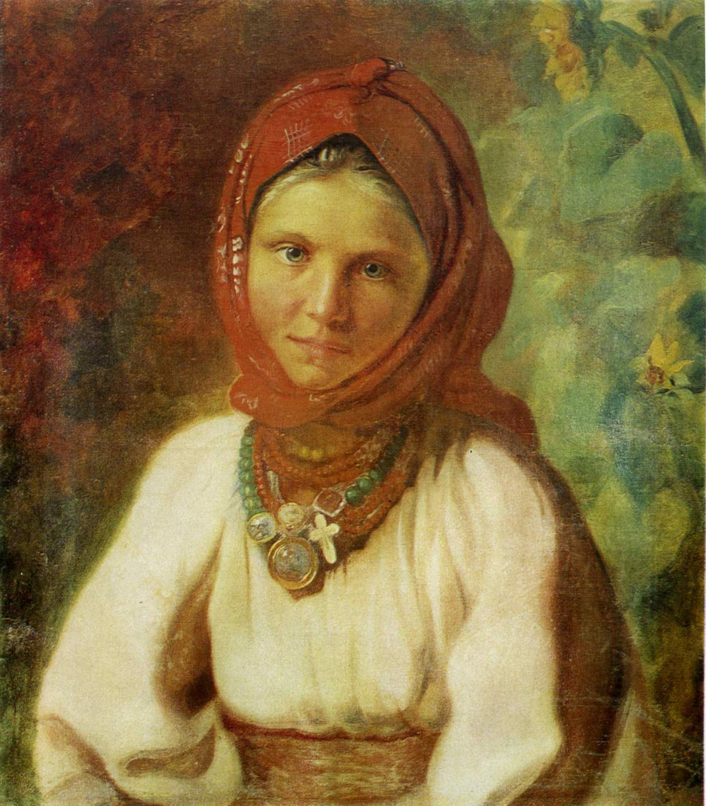 Girl in a Red Kerchief, vintage artwork by Nikolai Nikolaevich Ge, 12x8" (A4) Poster