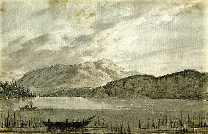 Lake of Lucerne; looking towards the Bay of Weggis, vintage artwork by John Robert Cozens, 12x8" (A4) Poster