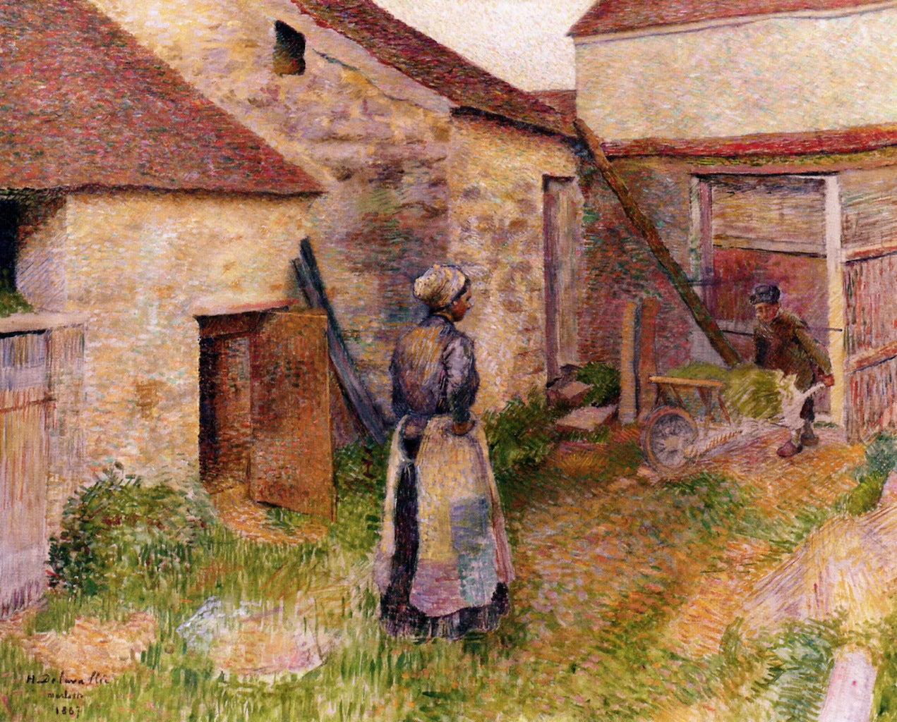 Work on the Farm, Girl in the Yard by Henri DeLavallee,A3(16x12")Poster