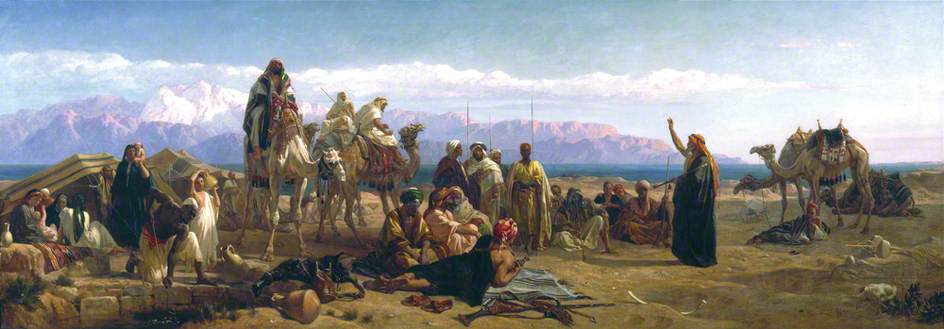 Early Morning in the Wilderness of Shur, Egypt, vintage artwork by Frederick Goodall, A3 (16x12") Poster Print