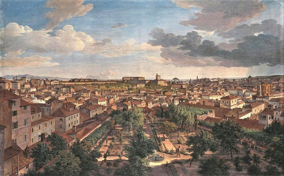 View of Rome to the South from Villa Malta, vintage artwork by Johann Christian Reinhart, 12x8" (A4) Poster