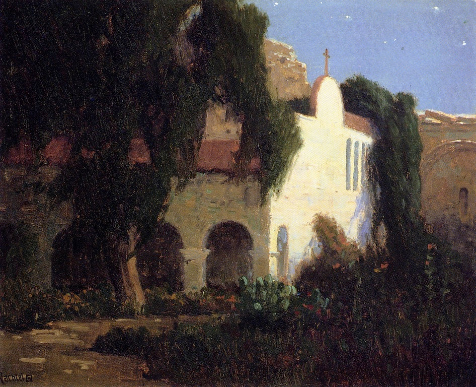 Moonlight, Mission San Juan Capistrano by Elmer Wachtel,A3(16x12")Poster