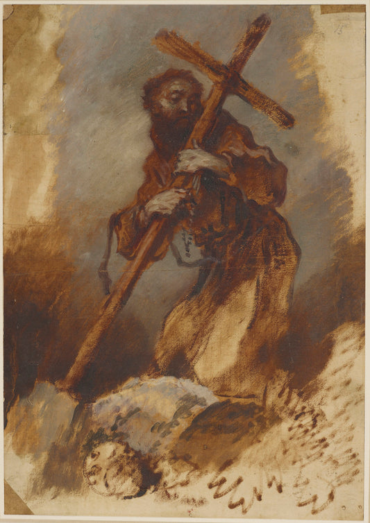 Saint Francis Embracing the Cross, vintage artwork by Giovanni Castiglione, 12x8" (A4) Poster
