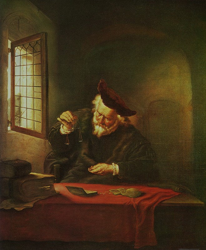 The Gold Weigher, vintage artwork by Salomon Koninck, 12x8" (A4) Poster
