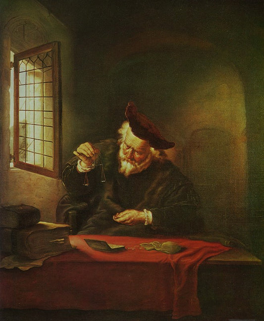 The Gold Weigher, vintage artwork by Salomon Koninck, 12x8" (A4) Poster