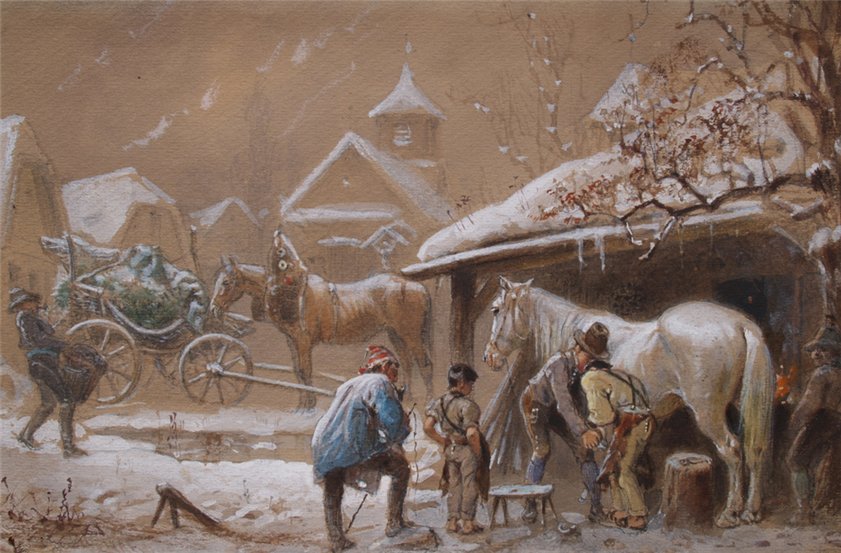 At the Smithy, vintage artwork by Carl Goebel, 12x8" (A4) Poster