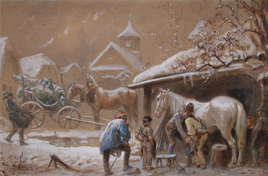 At the Smithy, vintage artwork by Carl Goebel, 12x8" (A4) Poster