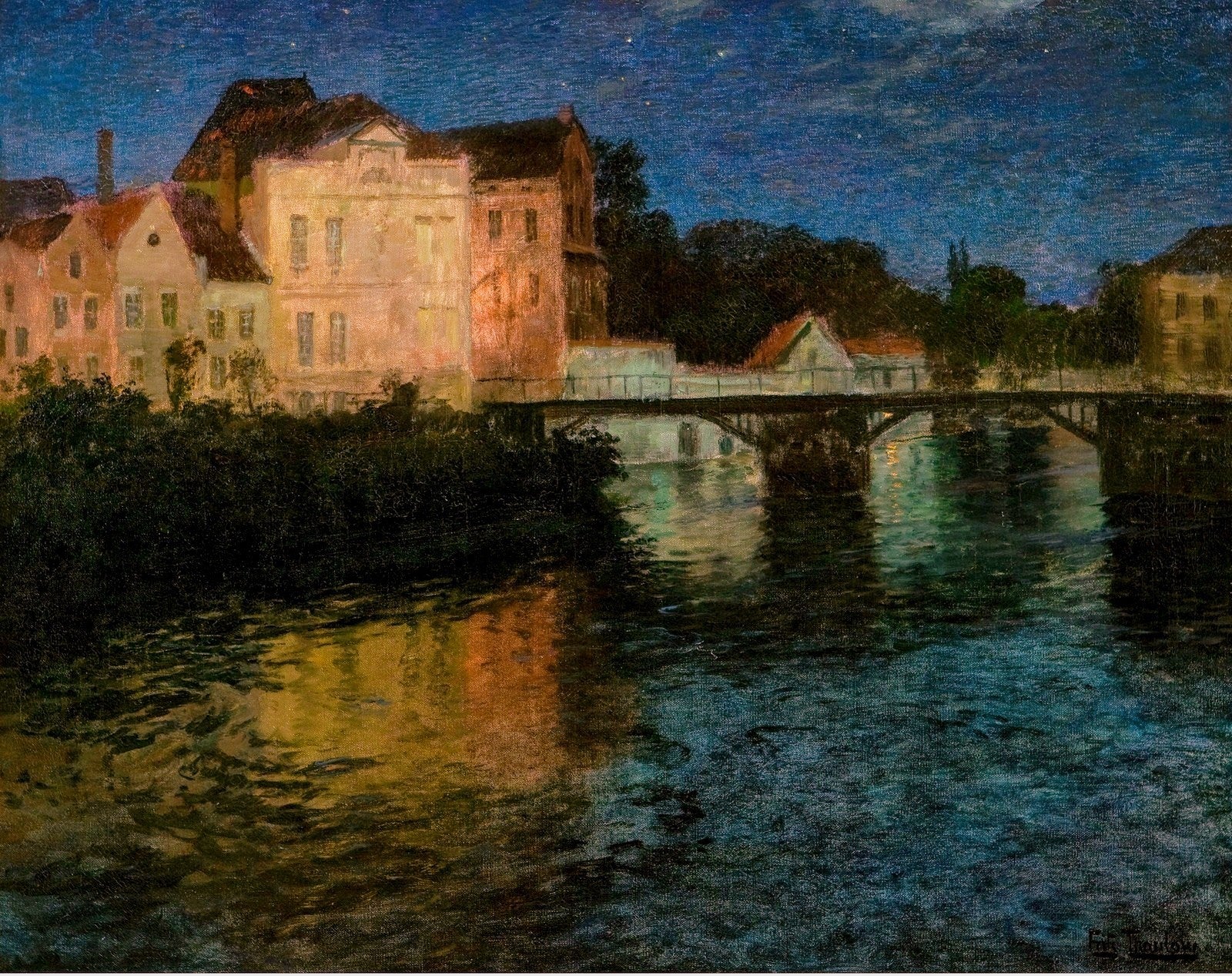 Bridge in Audenarde, vintage artwork by Fritz Thaulow, 12x8" (A4) Poster