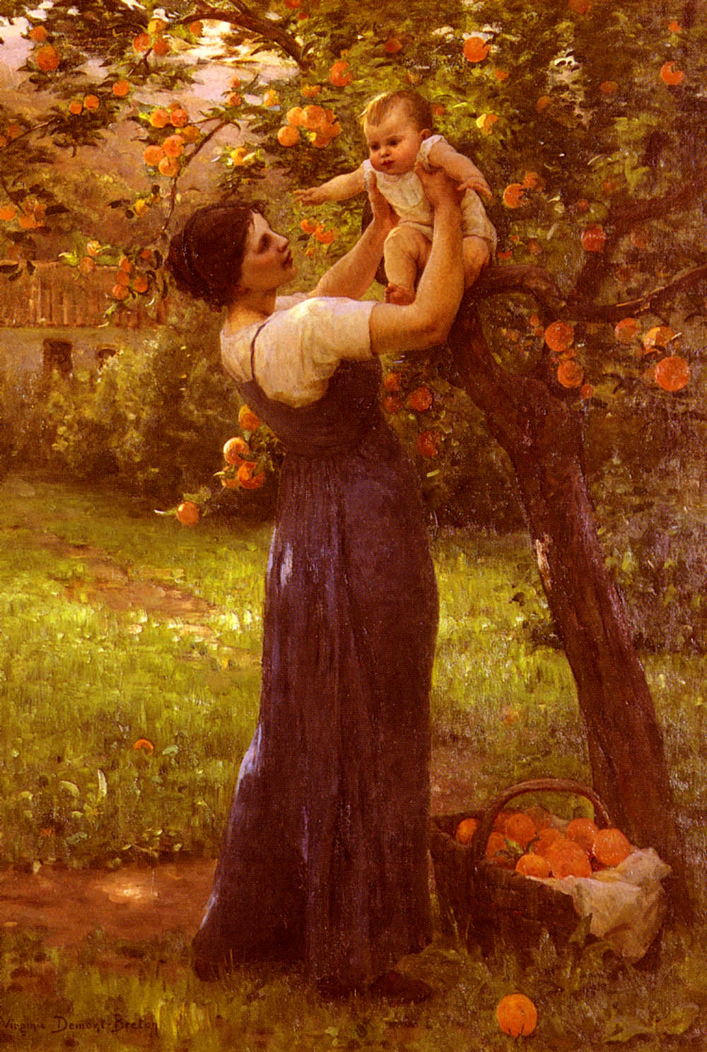 Mother and Child in the Garden, vintage artwork by Hippolyte-Camille Delpy, 12x8" (A4) Poster