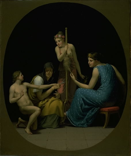 The Parcae: Clotho, Lachesis and Atropos Spinning the Thread of Life, vintage artwork by Christoffer Wilhelm Eckersberg, 12x8" (A4) Poster