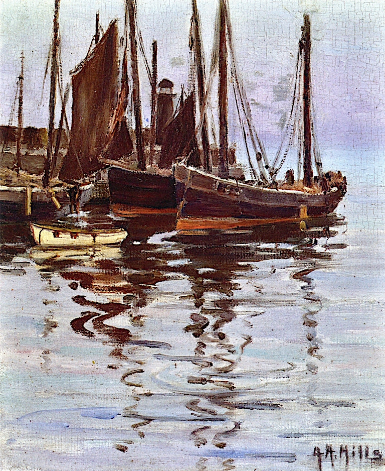 In the Harbor, St. Ives, vintage artwork by Anna Althea Hills, 12x8" (A4) Poster