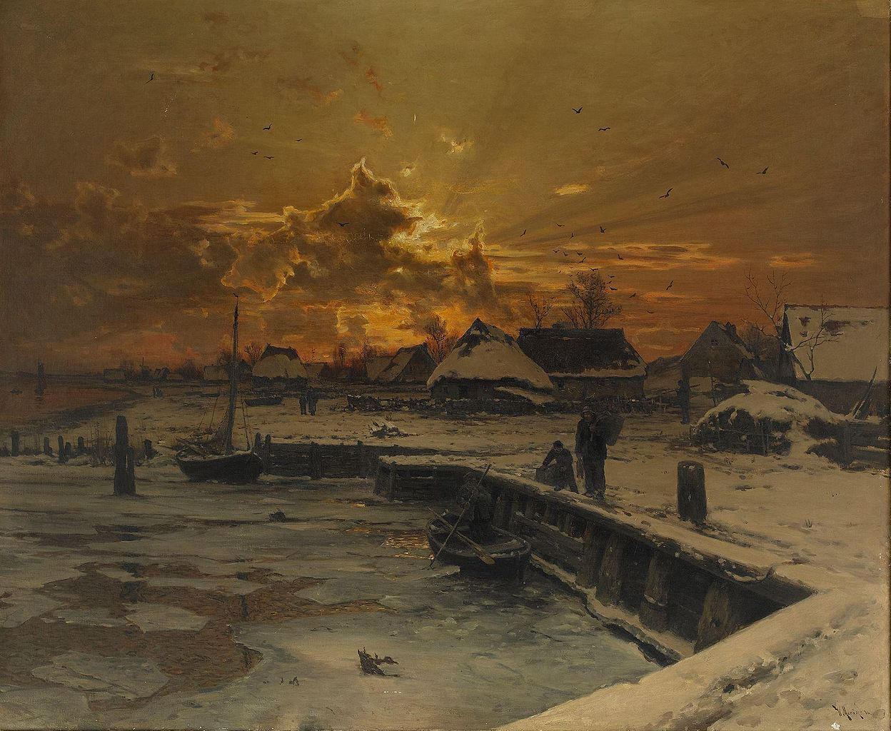 Fishing Village in Winter by Walter Moras,A3(16x12")Poster