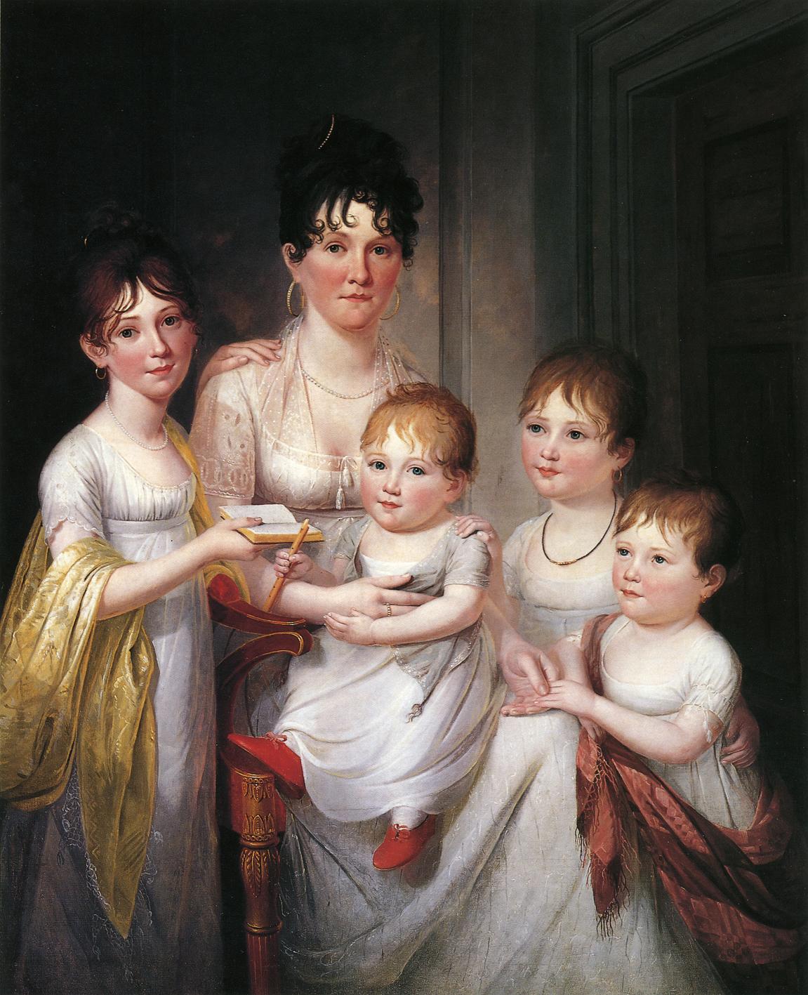 Madame Dubocq and Her Children, vintage artwork by James Peale, 12x8" (A4) Poster