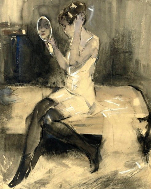 Girl Looking in a Mirror by Han van Meegeren,16x12(A3) Poster