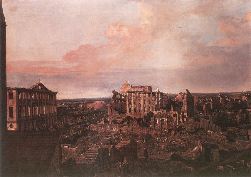 Dresden, the Ruins of the Pirnaische Vorstadt, vintage artwork by Bernardo Bellotto, 12x8" (A4) Poster