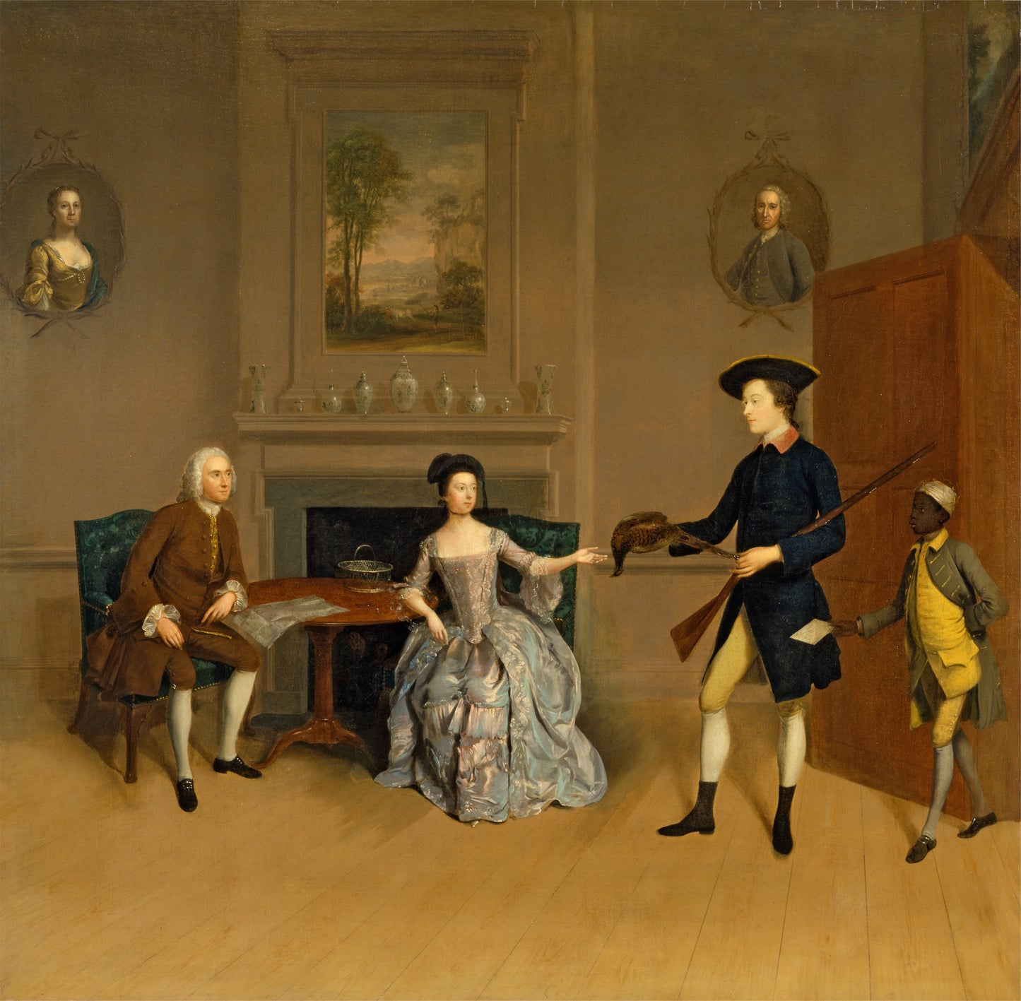 John Orde, His Wife, Anne, His Eldest Son, William, and a Servant, vintage artwork by Arthur Devis, 12x8" (A4) Poster