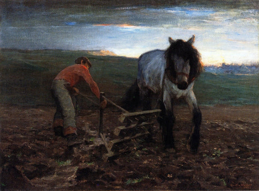 Turning the Harrow - Early Morning, vintage artwork by Horatio Walker, 12x8" (A4) Poster