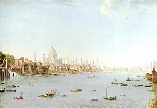 The Thames Looking Towards The City, vintage artwork by Antonio Joli, 12x8" (A4) Poster
