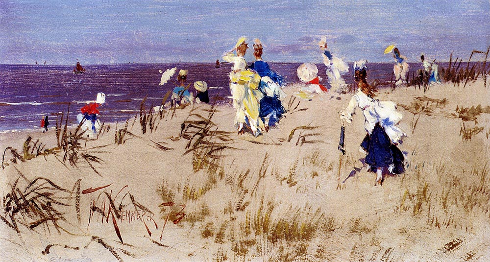 Elegant Women On The Beach, vintage artwork by Frederik Henrdik Kaemmerer, 12x8" (A4) Poster