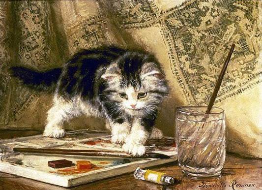 Kitten at Play, vintage artwork by Henriette Ronner-Knip, A3 (16x12") Poster Print