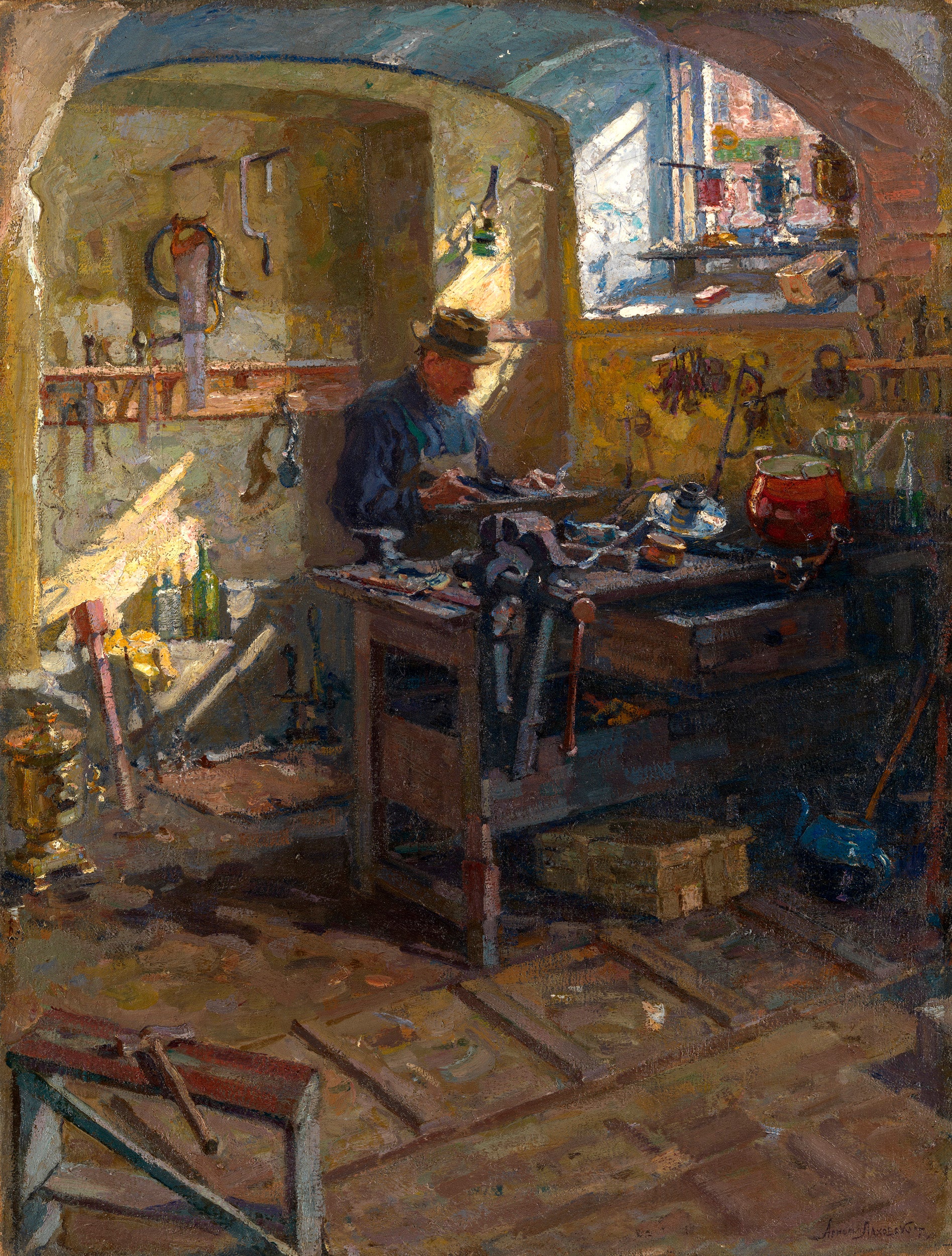 In a Samovar Shop by Arnold Borisovich Lakhovsky,16x12(A3) Poster