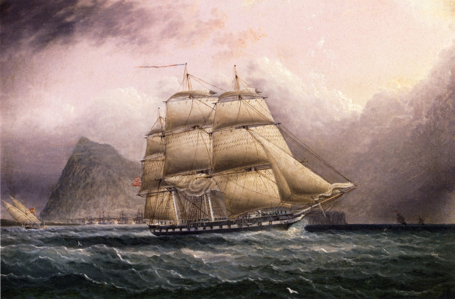 American Frigate off Gilbraltar, vintage artwork by James E. Buttersworth, A3 (16x12") Poster Print