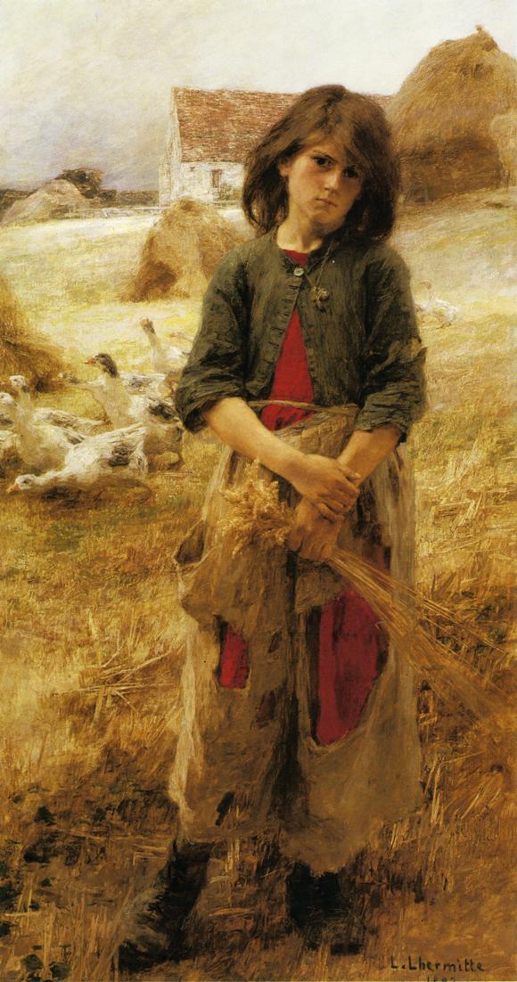The Little Goose Girl of Mezy, vintage artwork by Leon Augustin Lhermitte, 12x8" (A4) Poster