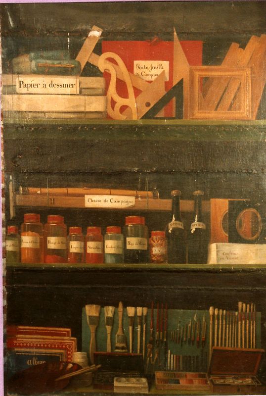 Artist's Materials in a Cupboard, vintage artwork by French School 19th Century - Unknown, A3 (16x12