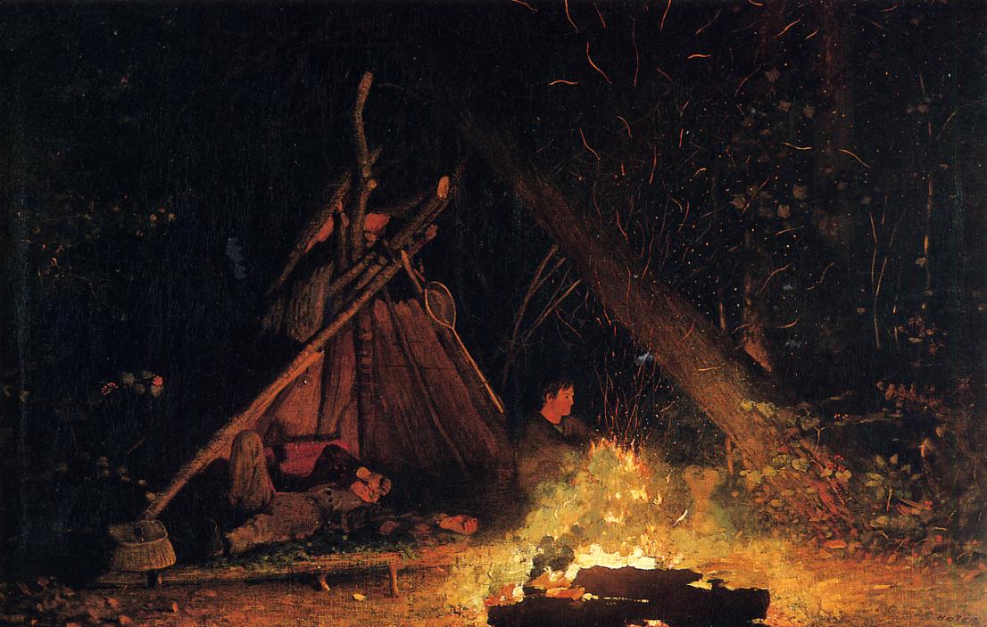 Camp Fire, vintage artwork by Winslow Homer, 12x8" (A4) Poster