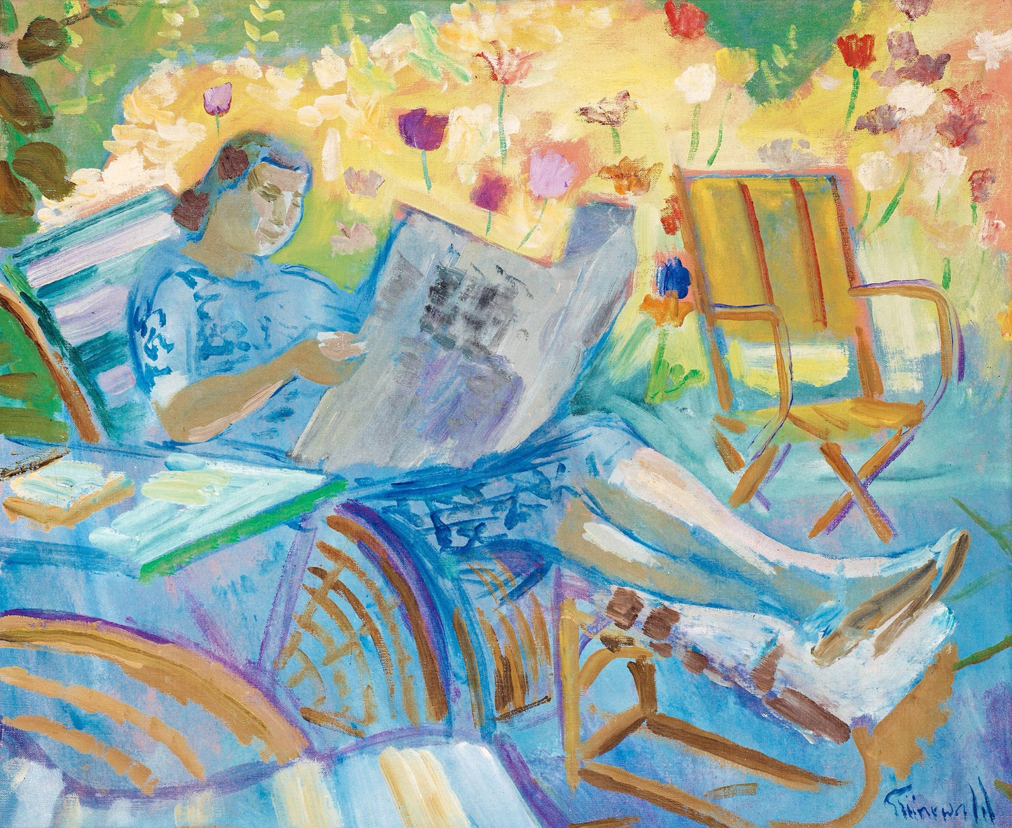 Reading Woman, vintage artwork by Isaac Grünewald, 12x8" (A4) Poster
