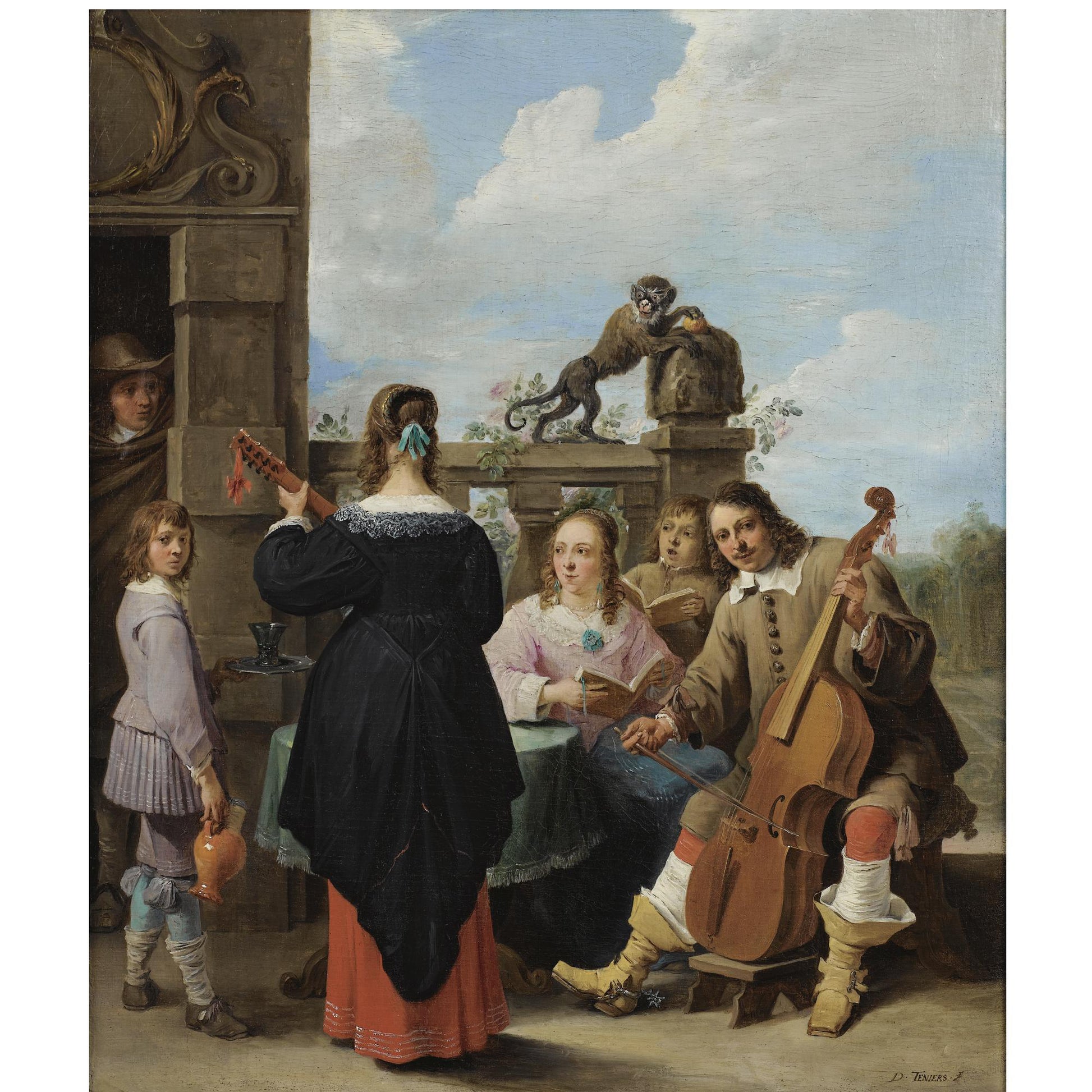 A Family Concert on the Terrace of a Country House: a Self Portrait of the Artist with his Family, vintage artwork by David Teniers (II), 12x8" (A4) Poster