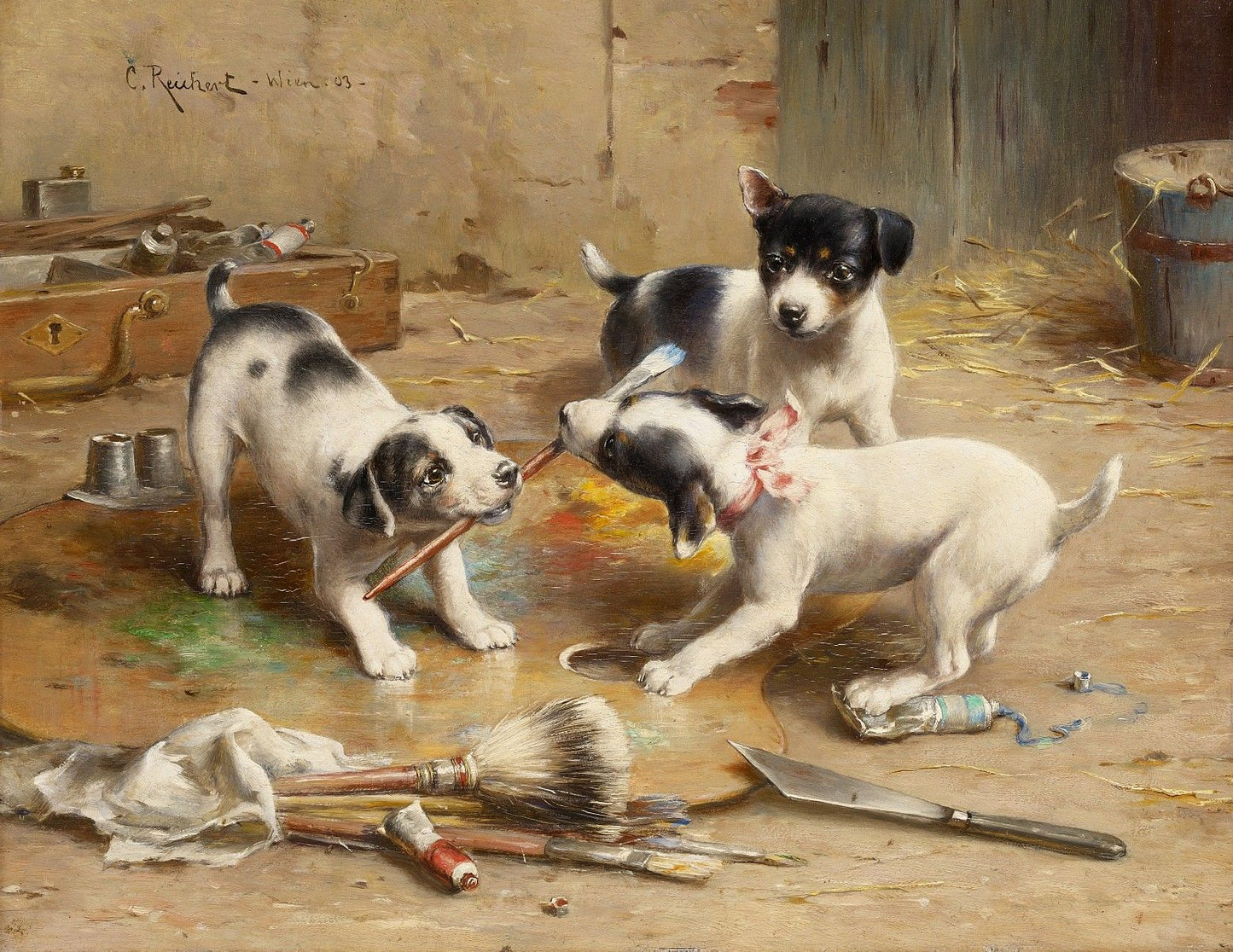 The painter dispute, vintage artwork by Carl Reichert, 12x8" (A4) Poster