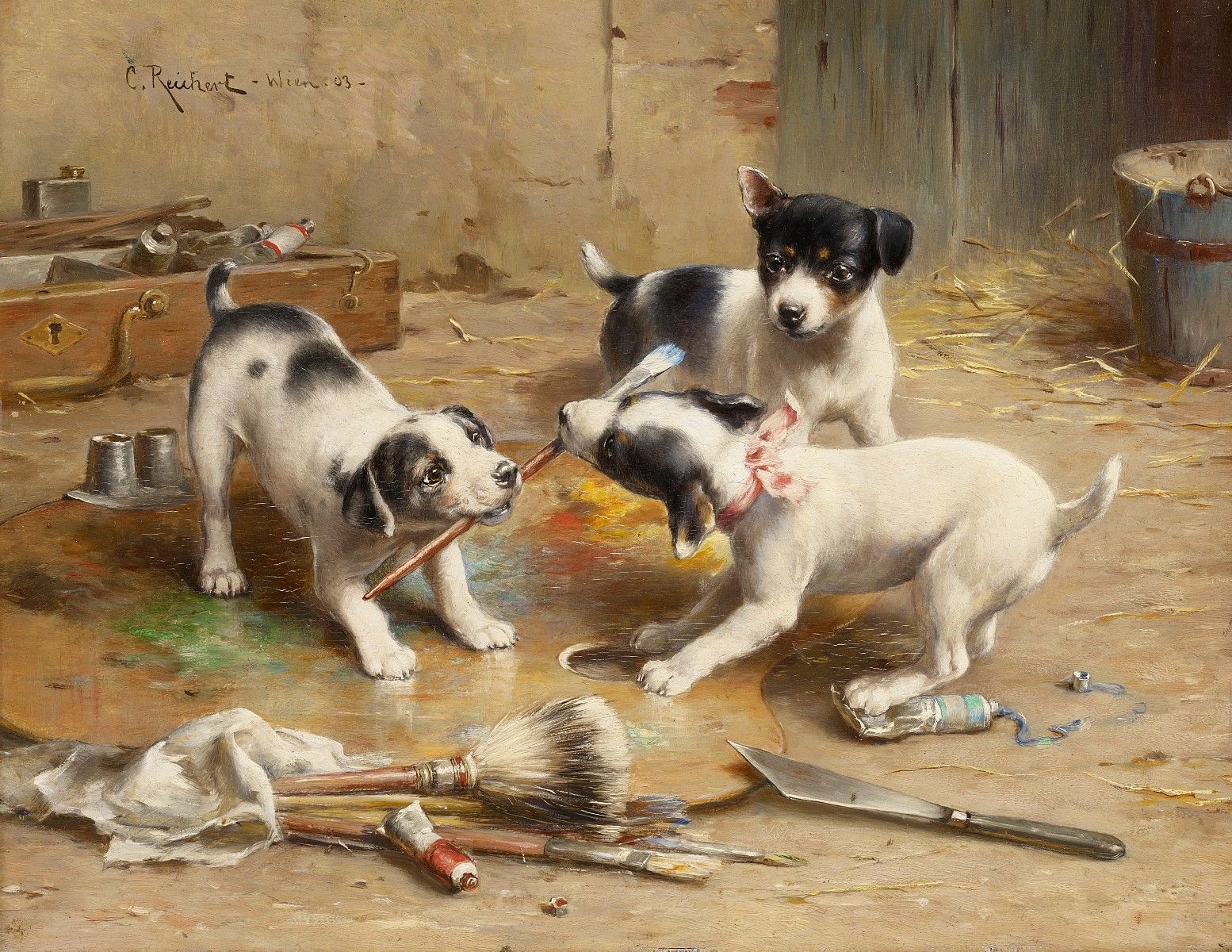 The painter dispute, vintage artwork by Carl Reichert, 12x8" (A4) Poster