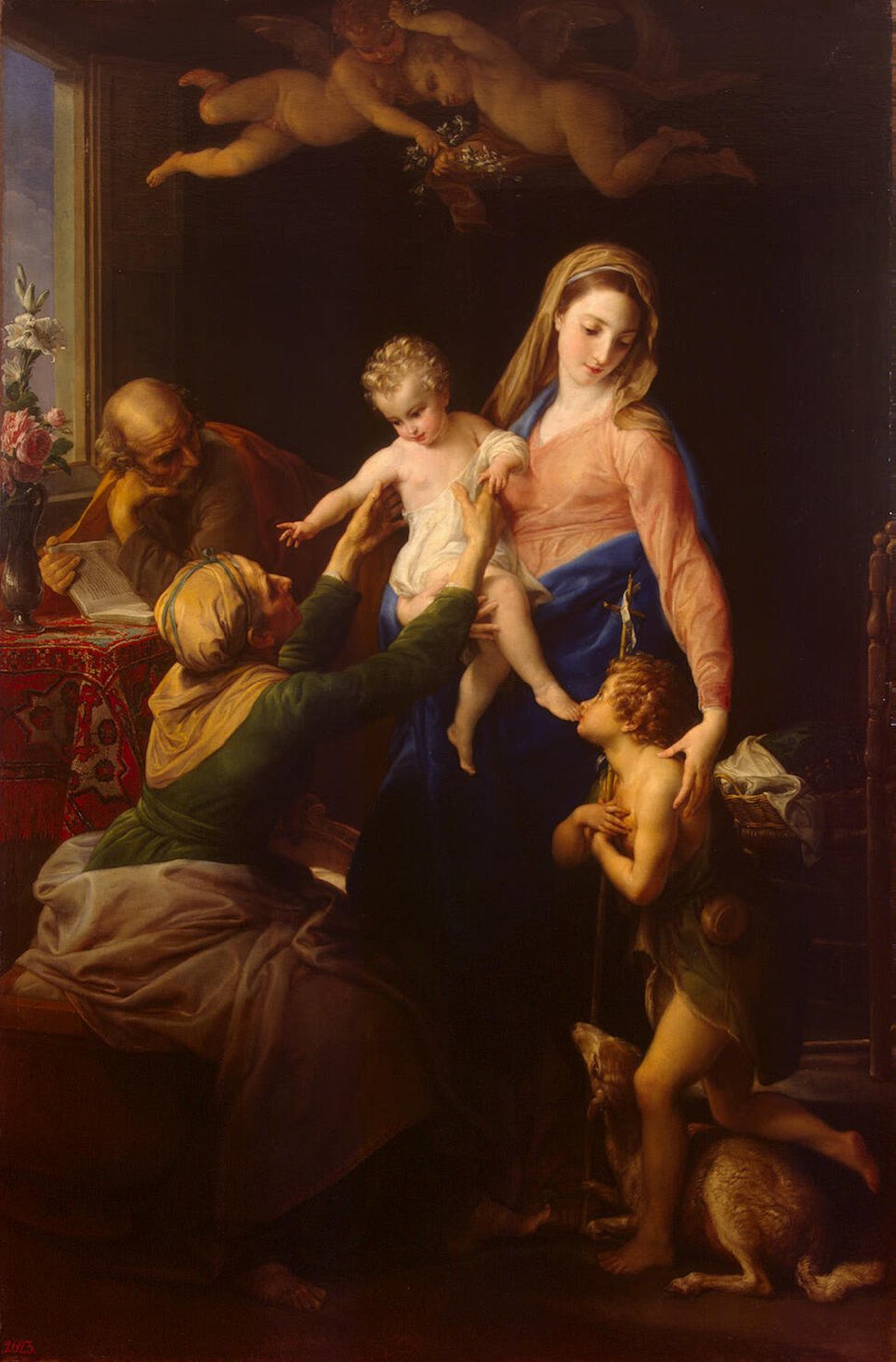 Holy Family with Sts Elizabeth and John the Baptist, vintage artwork by Pompeo Batoni, 12x8" (A4) Poster