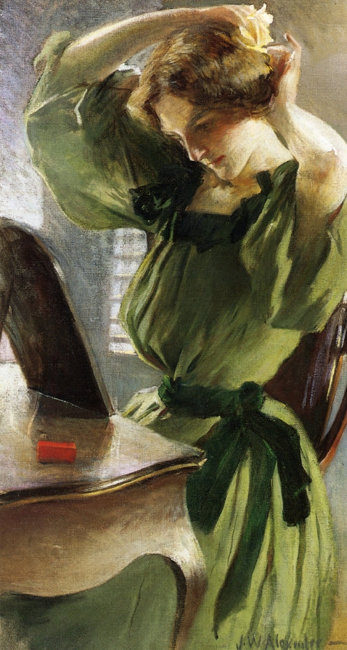 Young Woman Arranging Her Hair, vintage artwork by John White Alexander, 12x8" (A4) Poster