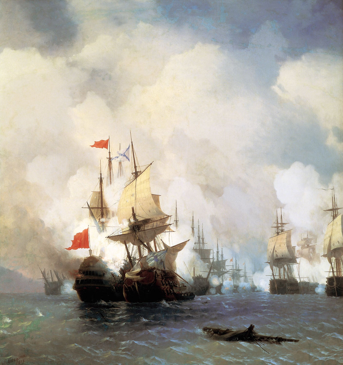 The Battle in the Chios Channel., vintage artwork by Ivan Constantinovich Aivazovsky, A3 (16x12") Poster Print