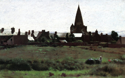 Brittany Town Morning, Larmor, vintage artwork by Dennis Miller Bunker, 12x8" (A4) Poster