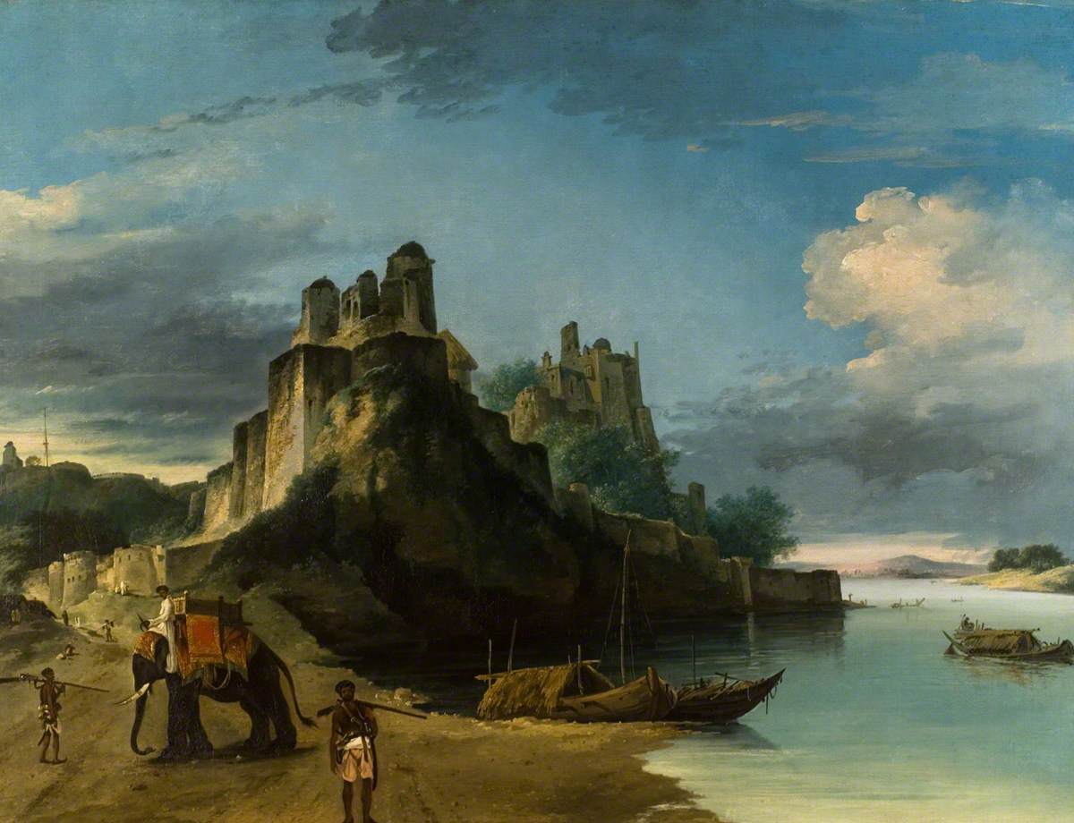 South-West Face of Chunargarh Fortress, vintage artwork by William Hodges, 12x8" (A4) Poster