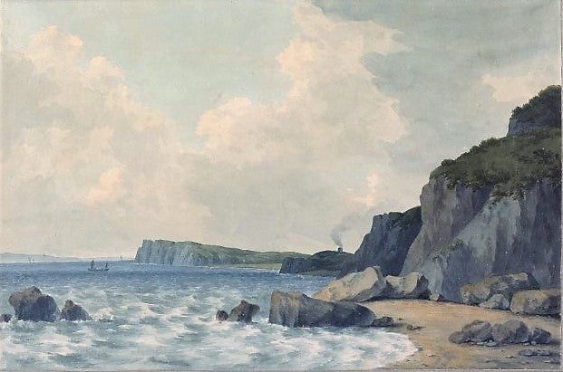 View looking S E over Priory Bay, Caldey Island, vintage artwork by John Warwick Smith, 12x8" (A4) Poster