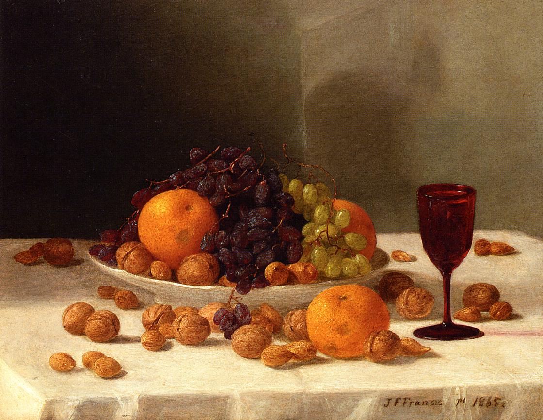 Still Life with Fruit and Nuts, vintage artwork by John F. Francis, A3 (16x12") Poster Print